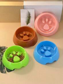 1pc Green Anti-Choking Pet Bowl For Cats & Dogs, Slow Feed Dog Bowl Design With Personalized Paw Prints - Green - View 9