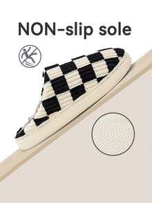 Checkered Memory Foam Fuzzy House Slippers With Fur Lining For Women & Men , Black Plush Bedroom Slippers, Winter Shoes - màu đen - Xem 6