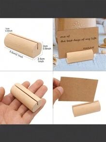 1pc/3pcs/5pcs/Set Wooden Block Business Card Holder, Wooden Decorative Card Stand, Memo Clip, Photo Clip, Small Decorative Ornament, Easy To Carry, Lightweight. - Apricot - View 2