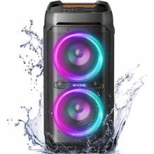 W-KING 100W Bluetooth Speakers V5.3, Portable IPX6 Waterproof Party Speaker Loud With Deep Bass/110dB Huge Sound/DSP, Karaoke Outdoor Boombox With Lights/Mic&Guitar Port/ECHO/USB Port/Adapter Included - Black - View 1