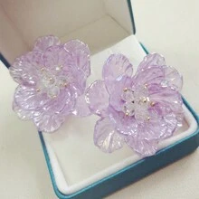 1pair Colorful Jelly Color Transparent Purple Flower Stud Earrings For Women - Violet Purple - View 3