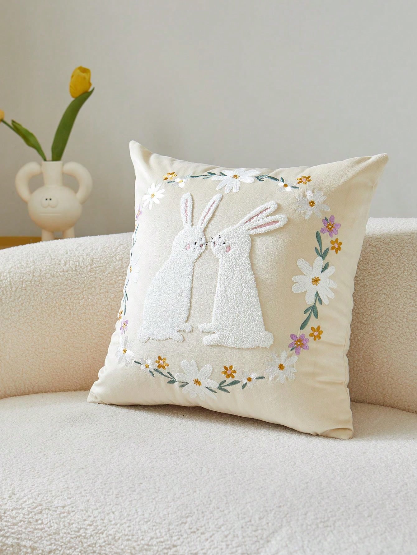 Top Shein Rabbit 1pc All Seasons Rabbit Embroidery Pillow Case For Home Decor | SHEIN UK