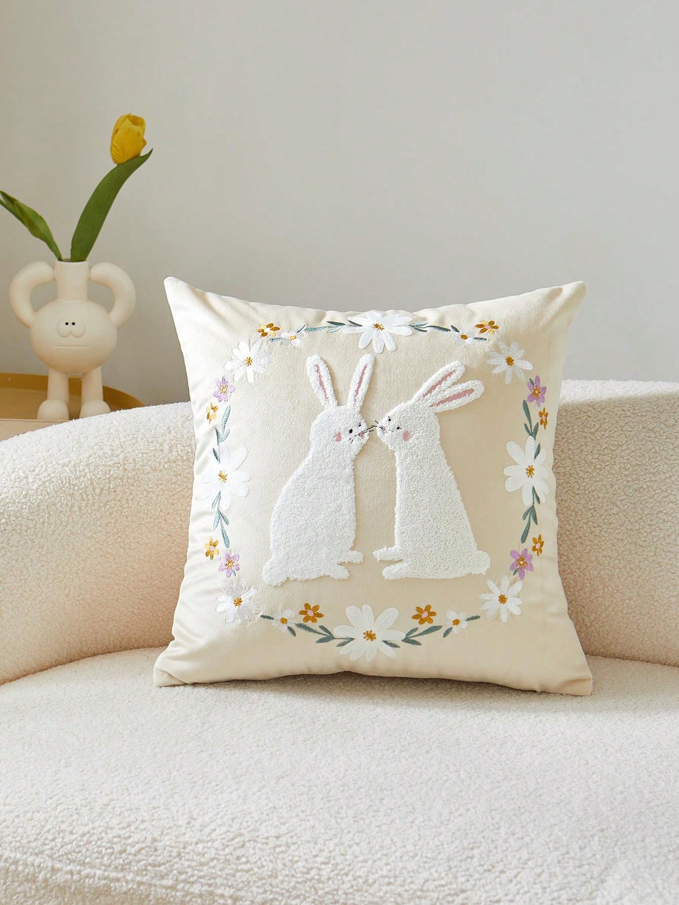 Top Shein Rabbit 1pc All Seasons Rabbit Embroidery Pillow Case For Home Decor | SHEIN UK