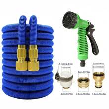 Garden Water Spray Gun Set Including Triple Expandable Hose With Faucet Connector, Adjustable Car Wash Gun, Portable Hose Nozzle With 7 Spray Modes - Blue - View 1