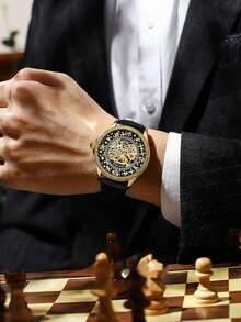 LOUIEJUELEN Loạt Retro Không thấm nước Đồng hồ cơ Đen - màu đen - Xem 5