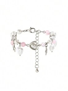 1 件甜美酷炫 Y2k 風格透明金屬串珠手鍊,帶有星星和心形吊飾,適合女性日常佩戴 - 彩色 - 查看 7