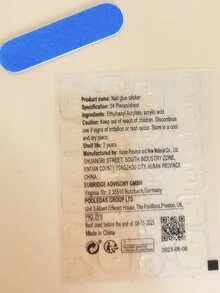 24 件裝超短方形卡通熊和有趣的表情符號和條紋設計可愛假指甲帶 1 件果凍膠和 1 件指甲銼 - 藍白色 - 查看 4