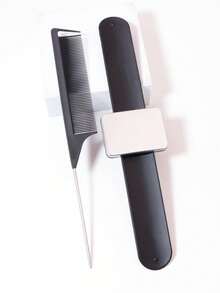 造型套裝、4 件組 Pp 鋼針尖尾梳、撕裂髮刷、邊緣控制刷、磁鐵腕帶、護髮和造型梳套裝 - 黑色 - 查看 3