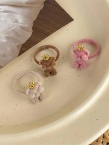 1只時尚可愛卡通搞笑熊毛調節戒指 - 粉色 - 查看 3