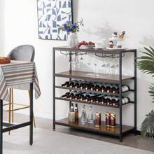 5-Tier Wine Rack For 22 Bottles, Freestanding Bottle Rack With Glass Holder, Table Top Display Rack Vintage For Kitchen, Dining Room & Bar - Brown - View 3