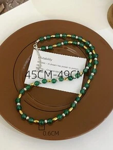 1入奢華的925銀綠玉＆玛瑙珠串項鍊,帶可調節鏈的復古項圈項鍊,適合女性參加派對婚禮 - 金黃色 - 查看 6