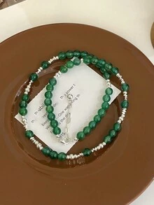 1入奢華的925銀綠玉＆玛瑙珠串項鍊,帶可調節鏈的復古項圈項鍊,適合女性參加派對婚禮 - 金黃色 - 查看 8