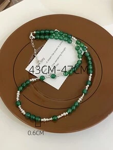 1入奢華的925銀綠玉＆玛瑙珠串項鍊,帶可調節鏈的復古項圈項鍊,適合女性參加派對婚禮 - 金黃色 - 查看 4