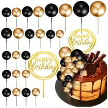 27pcs Mini Cake Decoration Set, Cupcake Toppers, Acrylic Cake Topper With Artificial Dry Flower, Perfect For Anniversary, Graduation, Birthday Party And Baby Shower - Multicolor - View 1