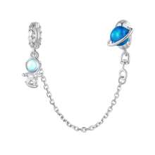 WOSTU 1入組925純銀宇航員安全鍊星球鏈配件,適用於女士手鐲手鍊diy精品珠串,宇航員系列 - 銀色 - 查看 1