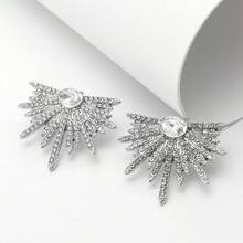 2pcs Wing Design Full Rhinestone Luxury Lady Earrings - Silver - View 2
