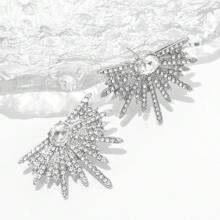 2pcs Wing Design Full Rhinestone Luxury Lady Earrings - Silver - View 3