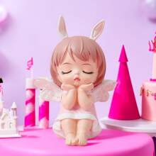 1pc Cute Angel In Thoughtful Pose Decorative Resin Car & Cake Figure Sculpture For Birthday Or Graduation Party - Dusty Pink - View 8
