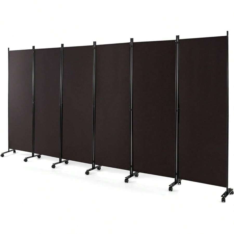 6-Part Fabric Room Divider With Wheels, 172cm High Privacy Screen With Metal Frame, Folding Screen Partition For Living Room & Dining Room (Brown)