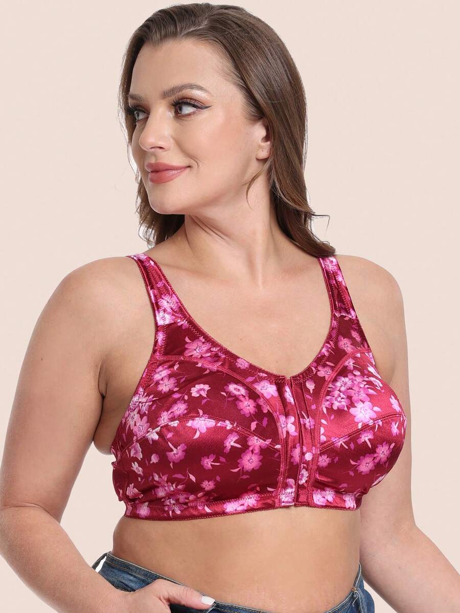 WireFree & No Padding Full Coverage Bra With Printed Front Closure