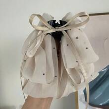 1女棕色多層蝴蝶結多功能抓發器高馬尾半紮韓式高級多用途抓發器減齡髮夾髮夾 - 奶咖色 - 查看 3