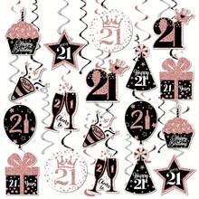 36入組21款生日派對裝飾,生日rose Gold懸掛式吊掛天花板裝飾,閃亮的箔紙旋轉裝飾,適用於生日裝飾用品 - 黑色 - 查看 1