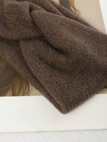 1件女秋冬純色雙層加厚針織髮帶復古酷街頭寬邊十字毛線頭帶運動外出按髮箍保暖透氣時尚簡約約束頭帶適合日常使用 - 咖啡 - 查看 3