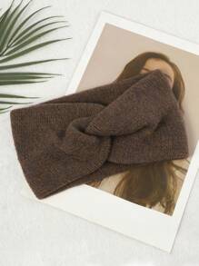 1件女秋冬純色雙層加厚針織髮帶復古酷街頭寬邊十字毛線頭帶運動外出按髮箍保暖透氣時尚簡約約束頭帶適合日常使用 - 咖啡 - 查看 2