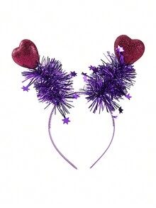 1入組多色情人節情侶風格泡沫心形髮飾鈕扣和星形流蘇裝飾毛帶,可愛的心形設計頭帶,適用於節日/派對服裝,新年派對攝影道具,情人節,聖誕節使用 - 彩色 - 查看 11