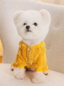 1 件寵物狗和貓卡通熊刺繡毛絨連帽衫冬季防護保暖 - 棕色 - 查看 5