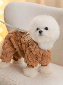 1 件寵物狗和貓卡通熊刺繡毛絨連帽衫冬季防護保暖 - 棕色 - 查看 1