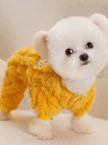 1 件寵物狗和貓卡通熊刺繡毛絨連帽衫冬季防護保暖 - 棕色 - 查看 6