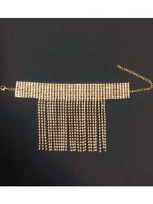 誇張豪華時尚多排多層閃亮鑽石流蘇手鐲和腳鍊,適用於夜店或舞台表演 - 奢華閃鑽流蘇表演腳鍊金色 - 查看 3