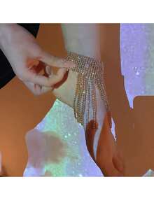 誇張豪華時尚多排多層閃亮鑽石流蘇手鐲和腳鍊,適用於夜店或舞台表演 - 奢華閃鑽流蘇表演腳鍊金色 - 查看 2