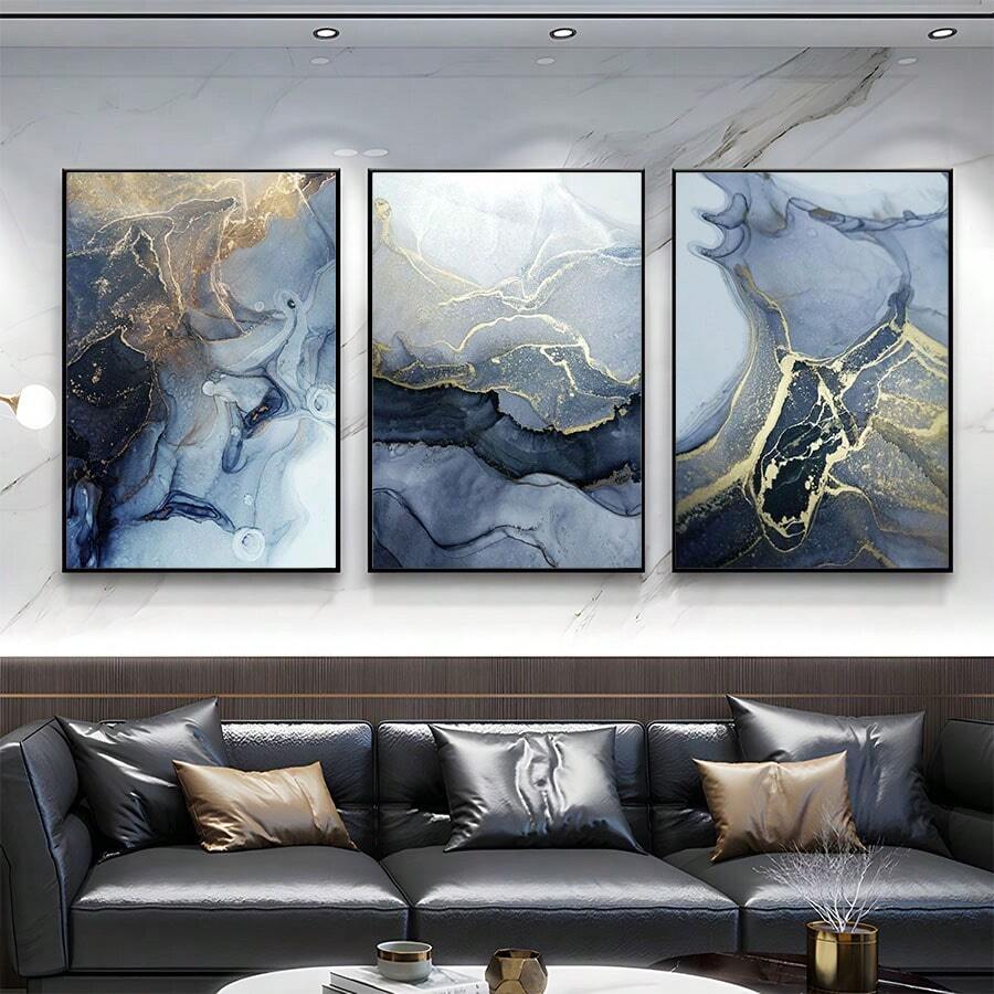 3入組無框抽象牆面裝飾,客廳臥室牆面畫,抽象水墨畫牆面藝術品掛圖,辦公室裝飾 - 彩色 - 查看 1