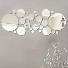 28张圆形镜子墙贴亚克力镜面墙贴自粘镜面贴客厅沙发背景墙浴室家居装饰厕所贴纸 - 銀色 - 查看 4