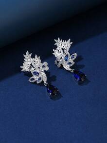 1 對時尚獨特葉形立方氧化鋯女式耳環時尚禮服耳環耳環首飾 - 藍色 - 查看 2