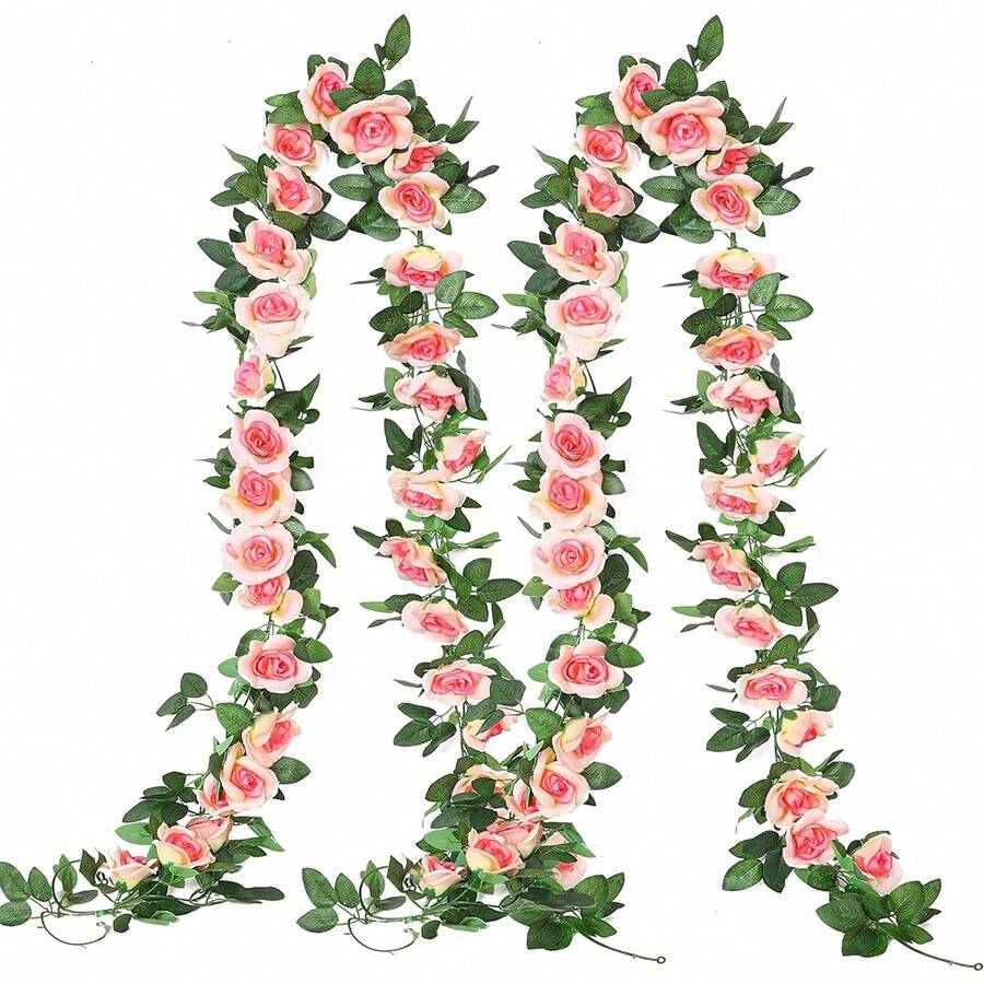 1入pc人造花薔薇植物藤籐家居裝飾花藤用於飯桌花瓶裝飾,餐廳、臥室裝飾材料,婚禮現場裝飾,戶外花園花材,新年裝飾 - 粉色 - 查看 1