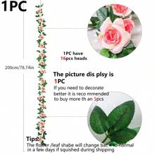 1入pc人造花薔薇植物藤籐家居裝飾花藤用於飯桌花瓶裝飾,餐廳、臥室裝飾材料,婚禮現場裝飾,戶外花園花材,新年裝飾 - 粉色 - 查看 2