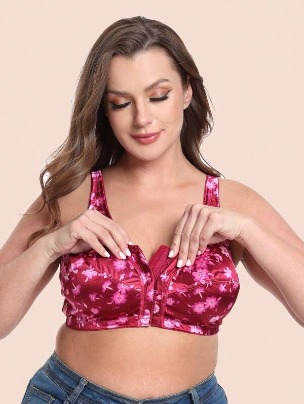 WireFree & No Padding Full Coverage Bra With Printed Front Closure