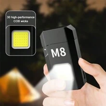 Mini C-Shaped Charging Portable Electric Wire Lighter Keychain Torch, Flashlight, Work Light, Waterproof, Has High Beam, Dual Arc, No Fire, Arc Ignition, Suitable For Outdoor Camping, Emergency, Work. Also Known As Double Electric Arc Lighter Keychain Lighter With Lighting Function. - Black - View 2