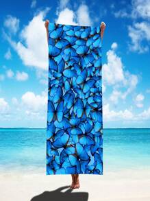 1pc Blue Butterfly Beach Towel, Ultra-Fine Fiber Outdoor Beach Towel With High Water Absorption Rate, Travel & Outdoor Supplies - Multicolor - View 5
