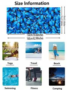 1pc Blue Butterfly Beach Towel, Ultra-Fine Fiber Outdoor Beach Towel With High Water Absorption Rate, Travel & Outdoor Supplies - Multicolor - View 2