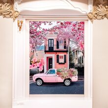 5d Pink Car And House Floral Pattern Diamon Painting Kit For Adults Or Beginners, Full Drill Rhinestone Embroidery Artwork Home Wall Decoration - Number 2 - View 1