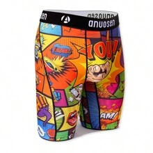男士運動內衣,吸濕速乾,彩色塗鴉表情印花,耐用滌綸,耐磨功能,不尋常風格男士平角短褲,透氣彈性設計,也適合拳擊 - 彩色 - 查看 3