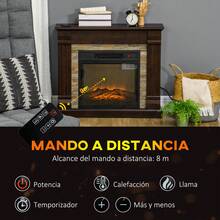 HOMCOM Chimenea Eléctrica 1800W Calentador de Chimenea con Efecto de Llama Mando a Distancia Temporizador y Protección Sobrecalentamiento para Sala 30 m² 80x21,6x67,8 cm Marrón Oscuro - Marrón - Ver 5