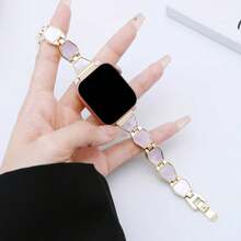1pc Gold & Pink Shell-Style Chain Watch Band Compatible With Apple Watch Series 9/8/7/6/Se 40/41/45mm Female Ultra Creative - Gold - View 11