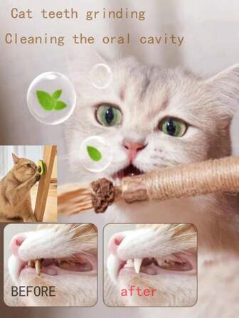 1根貓咬牙棒,木製何首烏棒,可咀嚼牙齦清除牙垢,可自由裝填貓薄荷 (卡其色)