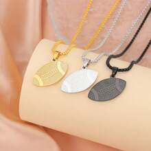 1pc Original Design Sporty Rugby Ball Pendant Necklace For Men Street Style, Titanium Steel, Style - Gold - View 3