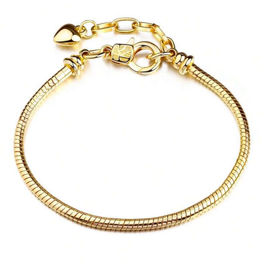 1pc Stainless Steel Snake Bone Chain Lobster Clasp Adjustable Bracelet - Yellow Gold - View 1